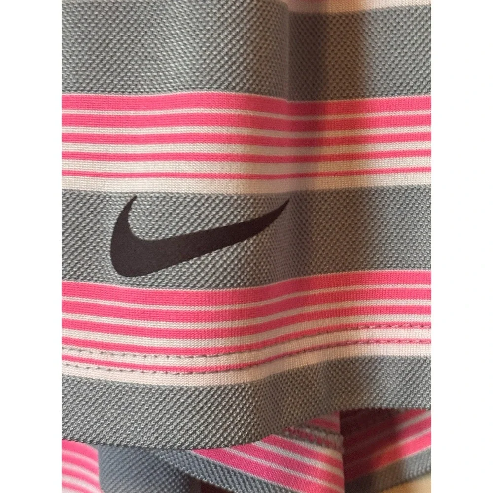 Nike Dri Fit Shirt Golf Polo Men‎ Medium Pink Gray White Stripe Tour Performance